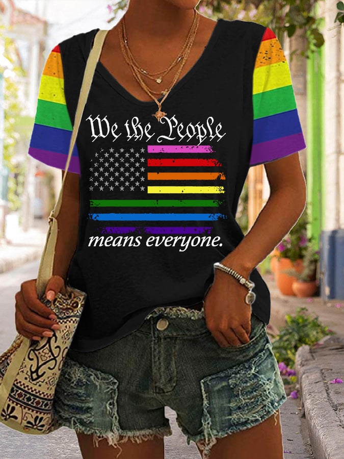Women's We The People Means Everyone Print V Neck T-Shirt