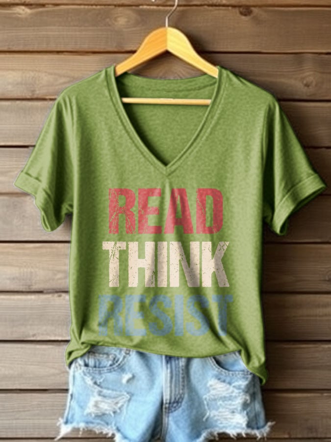 Women's Retro Read Think Resist Print T-Shirt