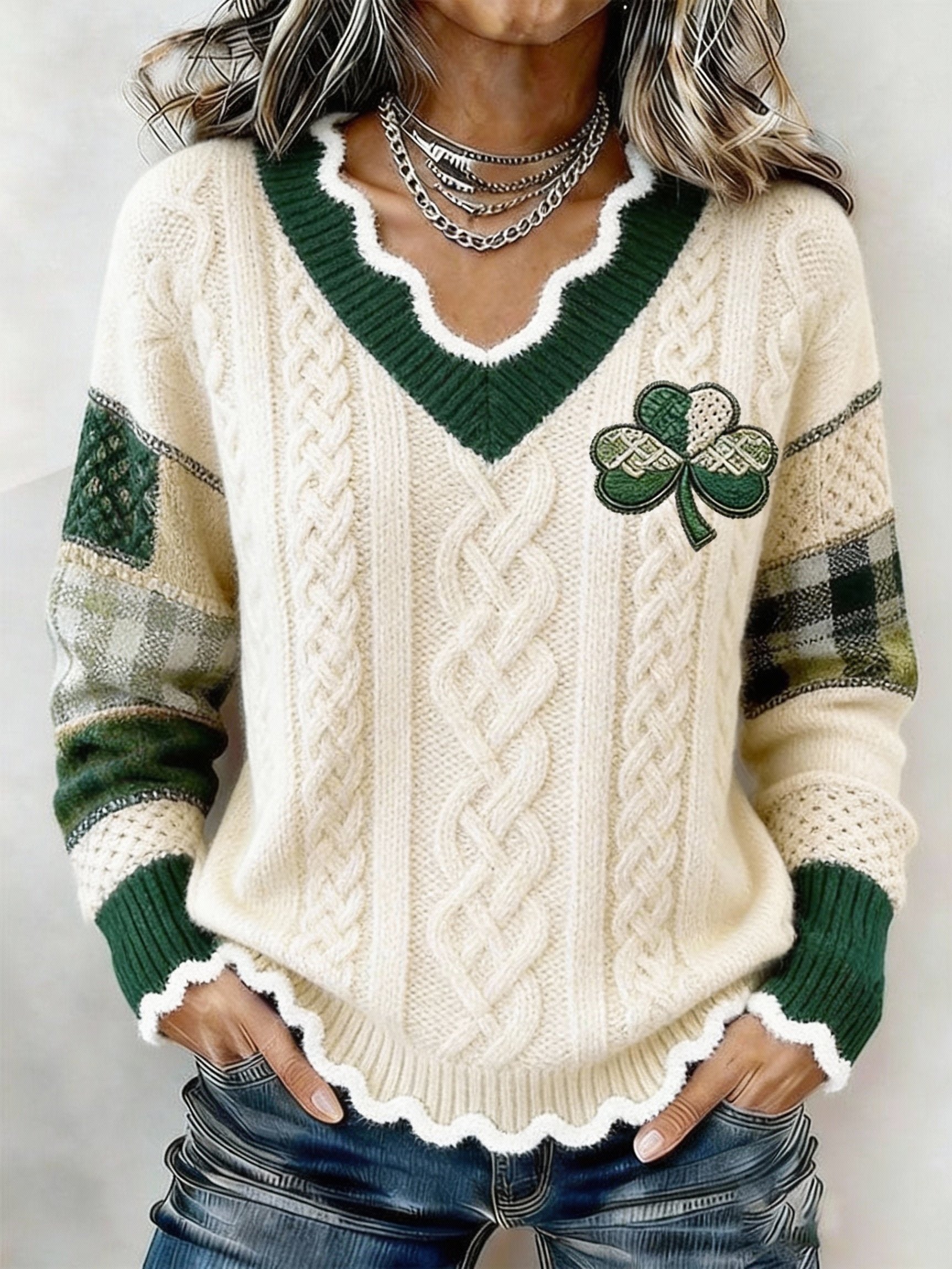 Women's St. Patrick's Day Art Print Knit Sweater