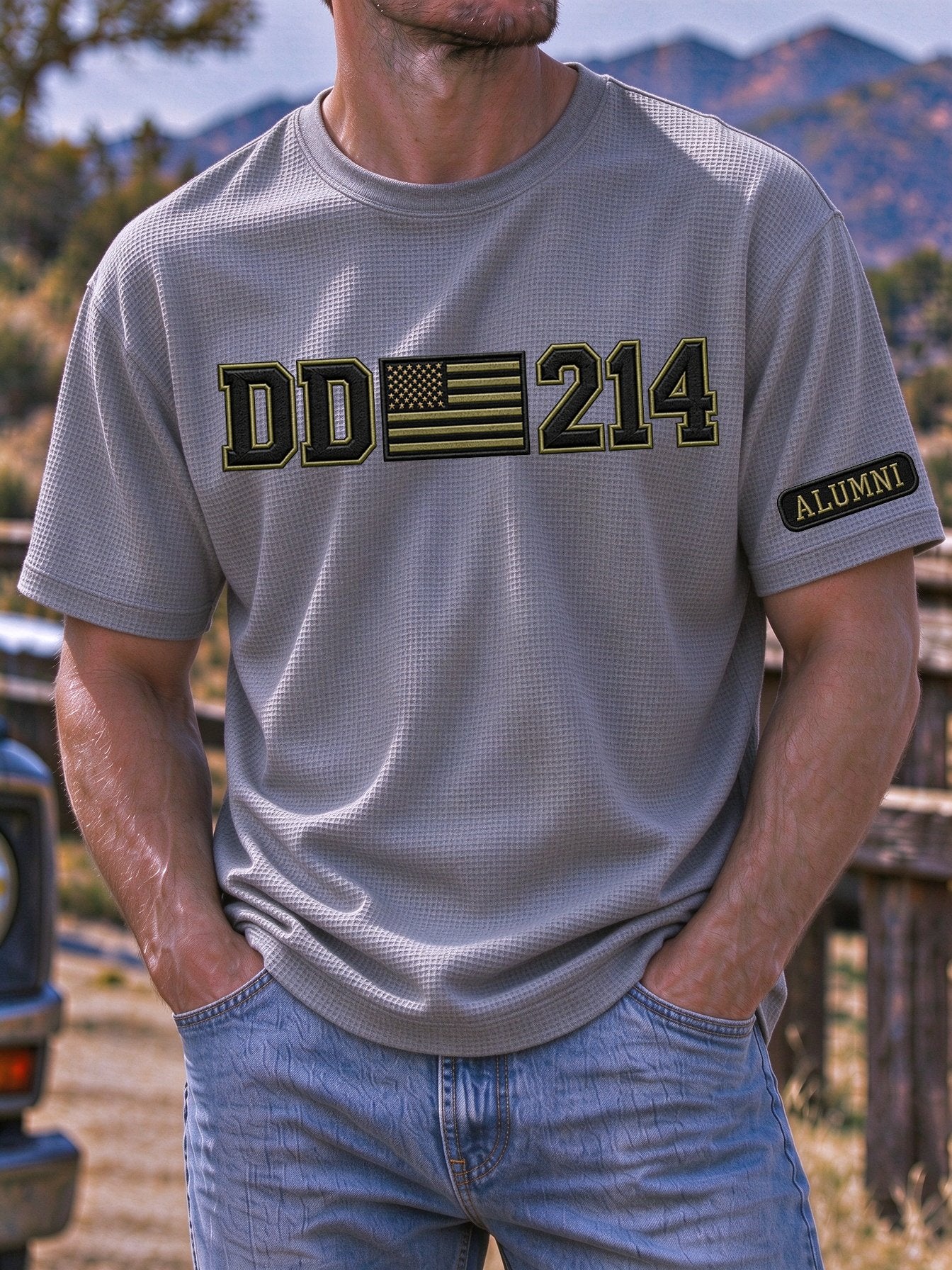 🎖️Men's Veteran DD-214 Print Waffle-Knit Short-Sleeve T-Shirt