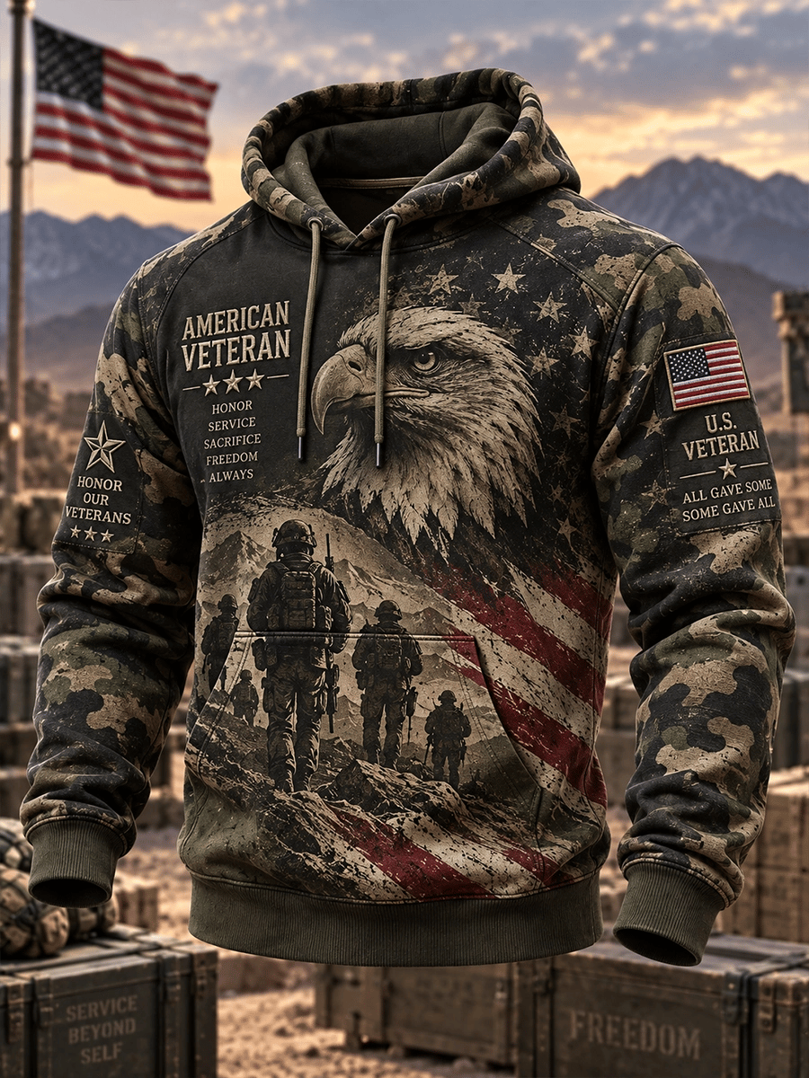 🎖️Men's Veteran Memorial Camo-Print Hoodie
