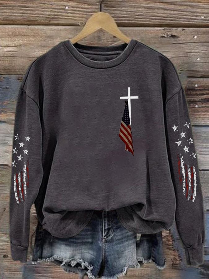 Women's Cross Flag Print Casual Sweatshirt
