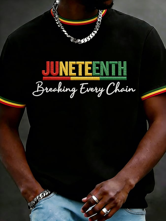Men's Juneteenth Breaking Every Chain Printed Casual T-shirt
