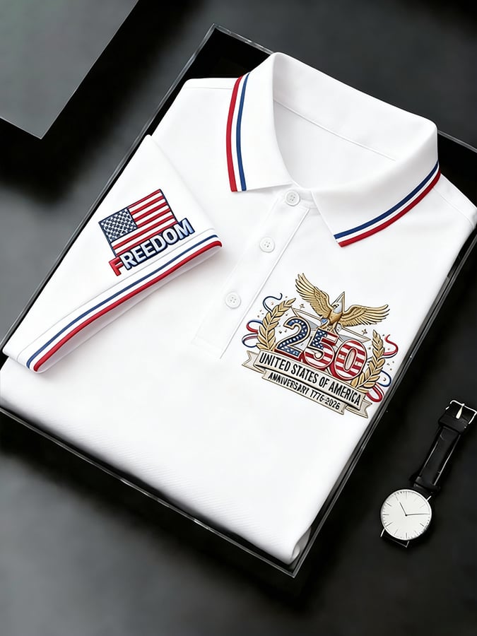 Men's Retro 250th Anniversary of the United States Print  Independence Day Cross Print Polo Shirt