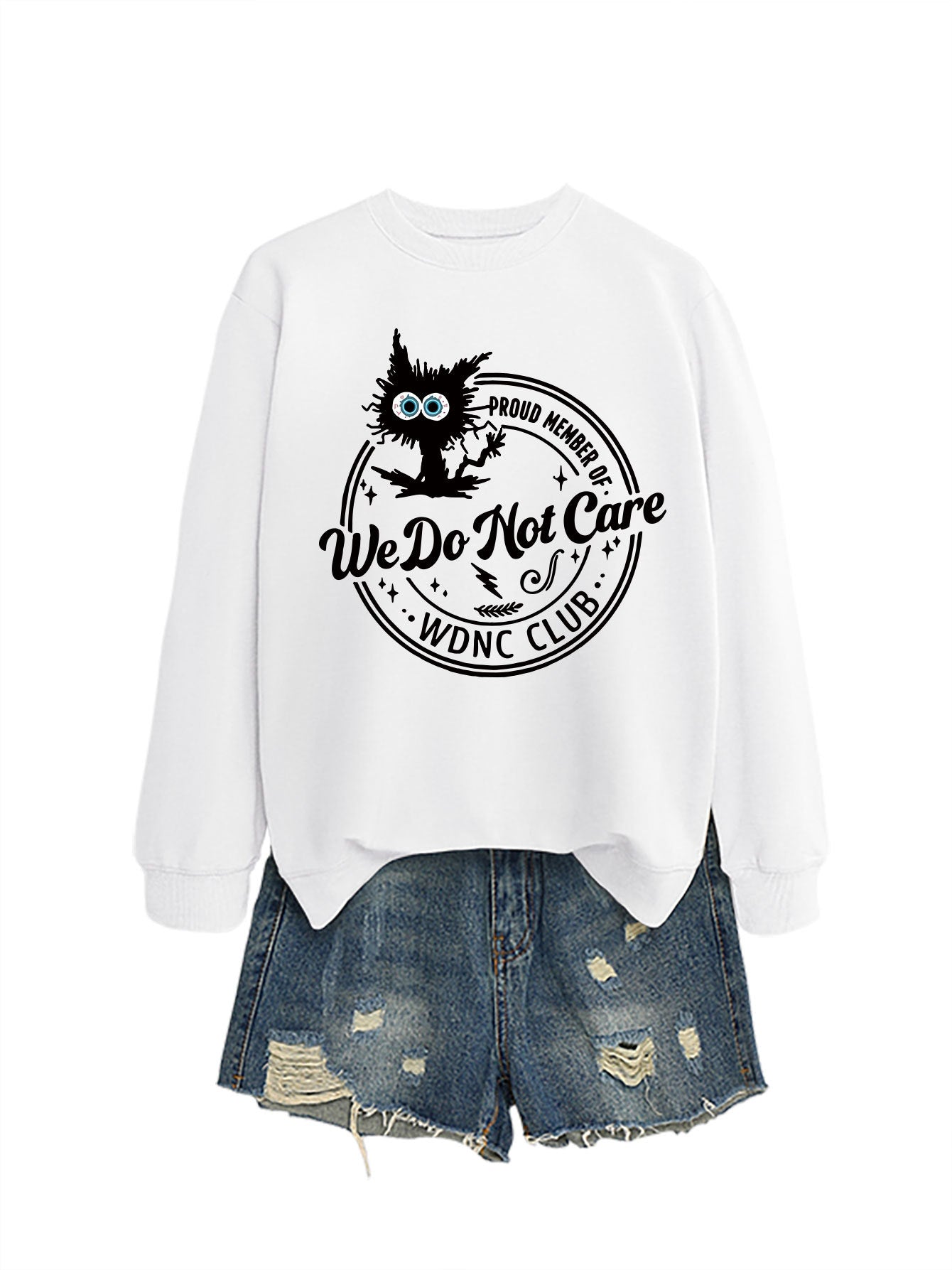 Retro-inspired fun, WDNC Club proud member, menopause-themed printed sweatshirt.