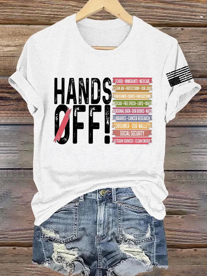 Women's Retro Hands Off Protest Print T-Shirt