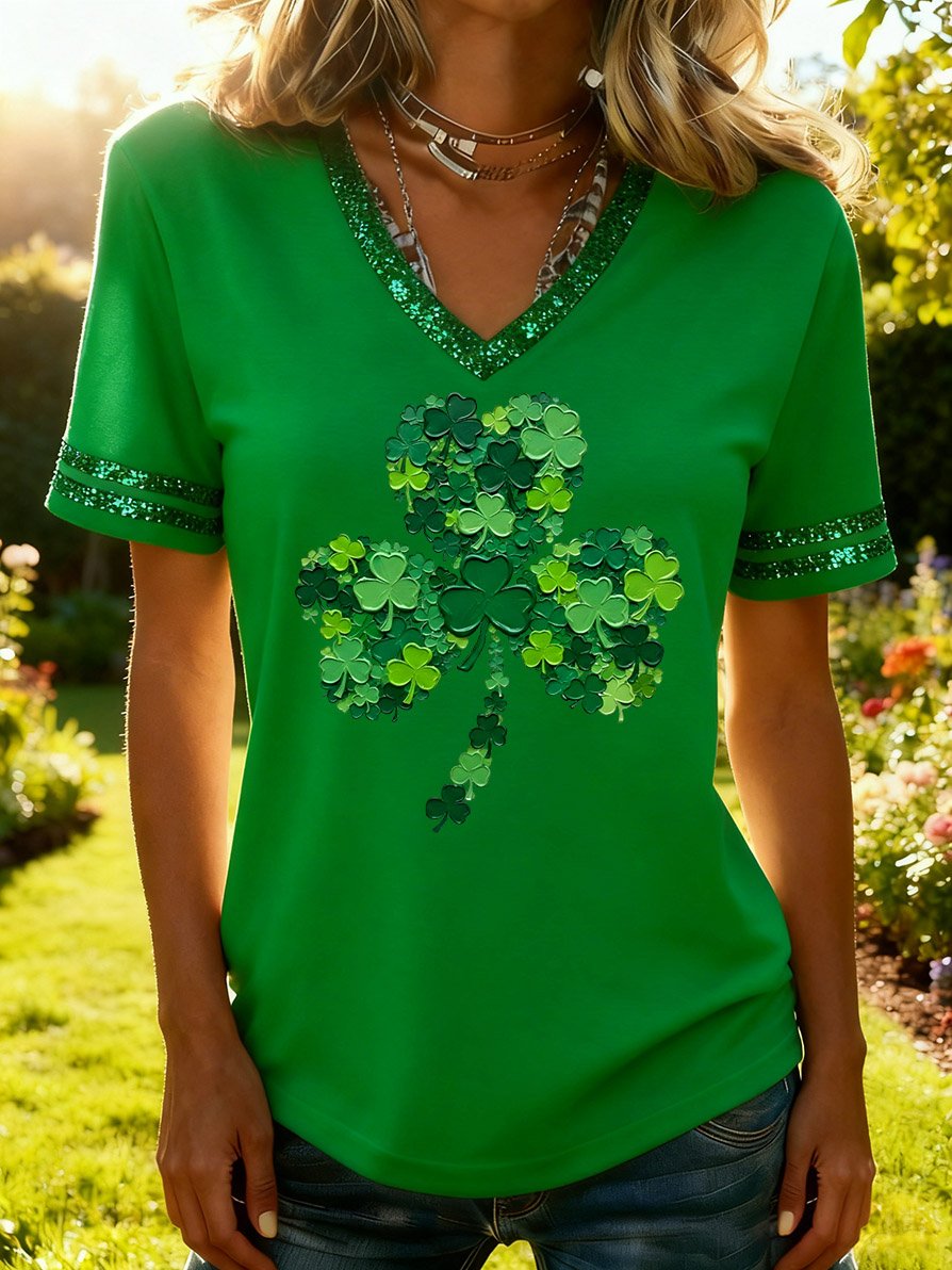 Women's Casual St. Patrick V-neck Short-sleeved T-shirt