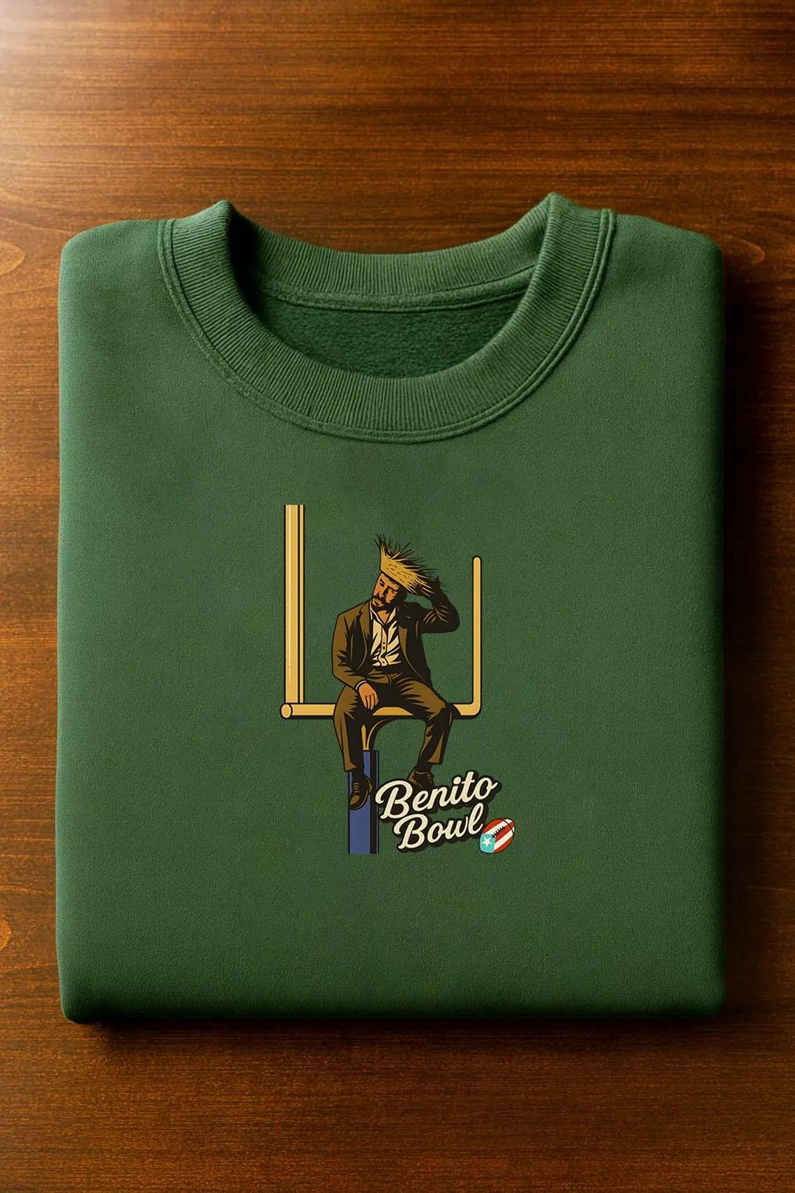 Puerto Rico Singer Benito Bowl Print Round Neck Sweatshirt