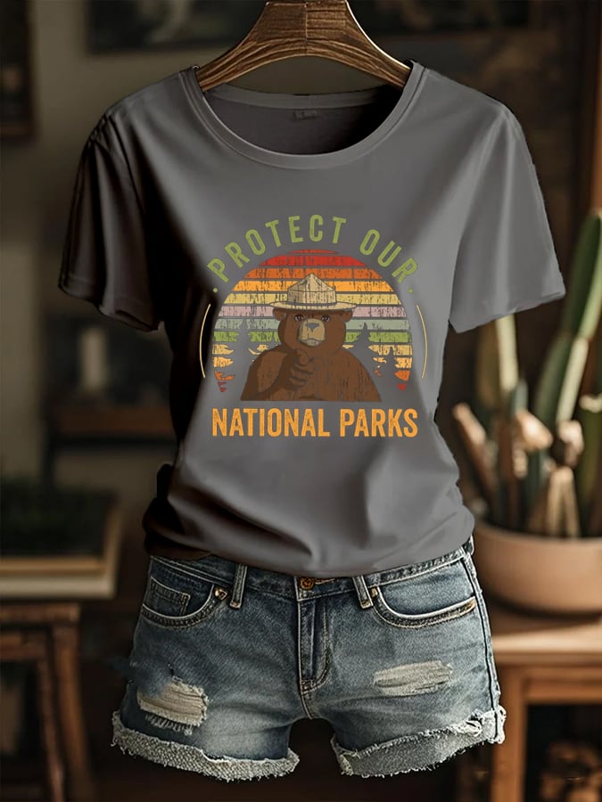 Women's Protect Our National Parks Printed Round Neck T-Shirt