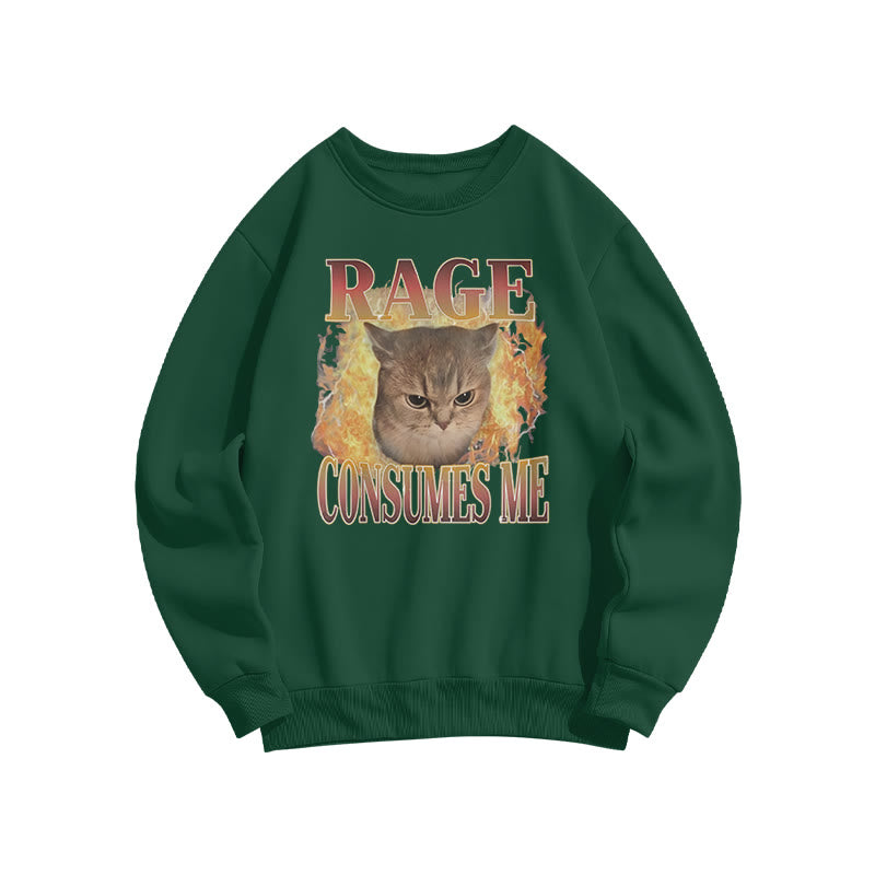Rage Consumes Me Meme Cat Print Sweatshirt