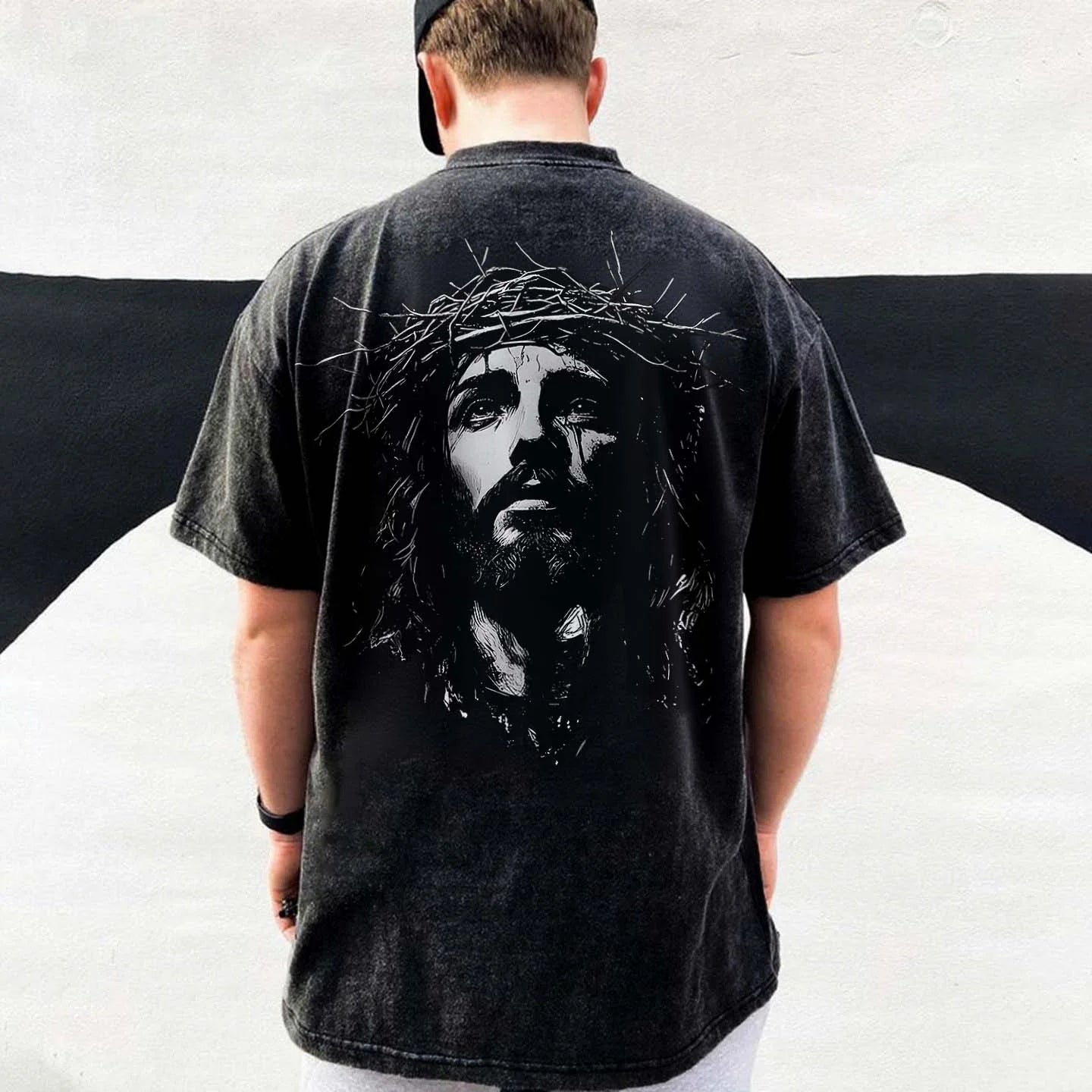 Jesus Christ Printed Men's Washed T-Shirt