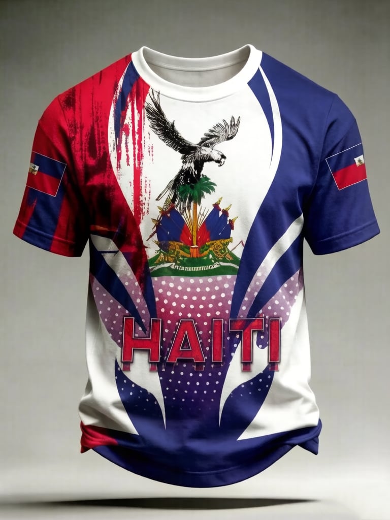 Men's Haiti Football Crew Neck Short-Sleeve Printed T-Shirt