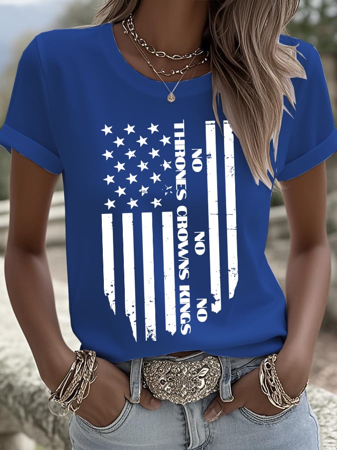 Women's No Thrones No Crowns No Kings Printed Pure Cotton Casual T-Shirt