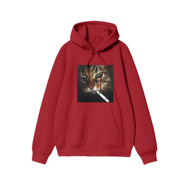 Unisex Cat With Cigarette In Mouth Print Hoodie