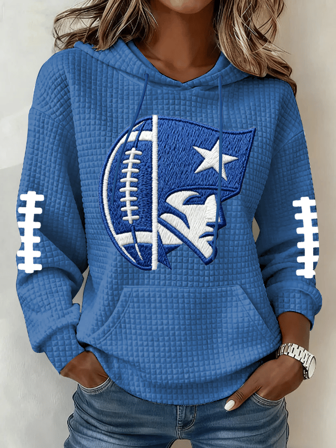 Women's Football Print Waffle Fabric Hooded Sweatshirt