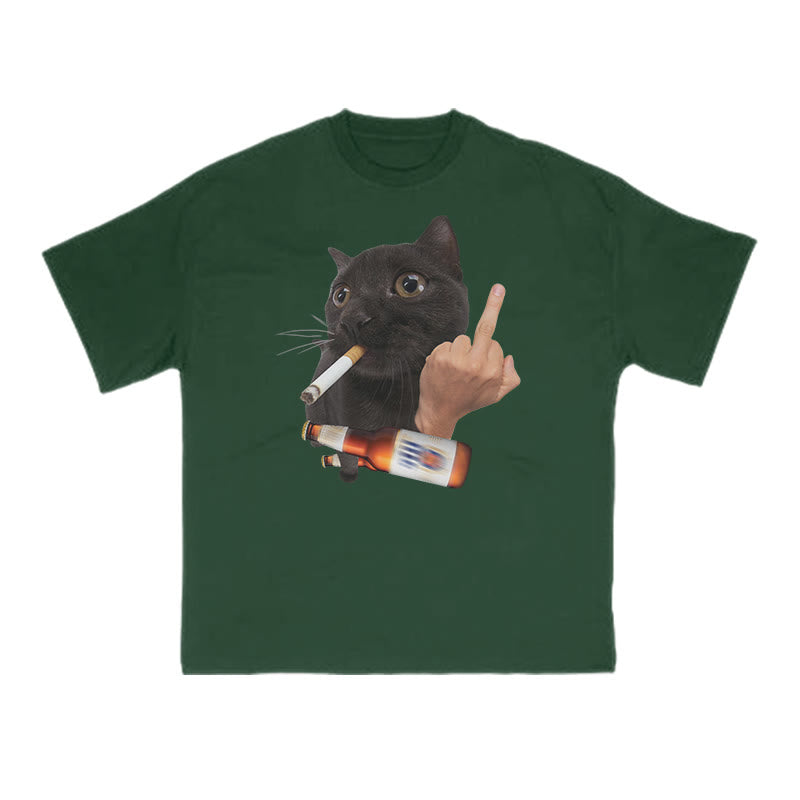 Dope Ass Black Cat Print T-shirt