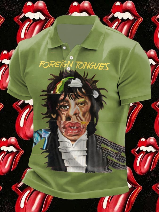 Men's Retro Foreign Tongues Printed Polo Shirt