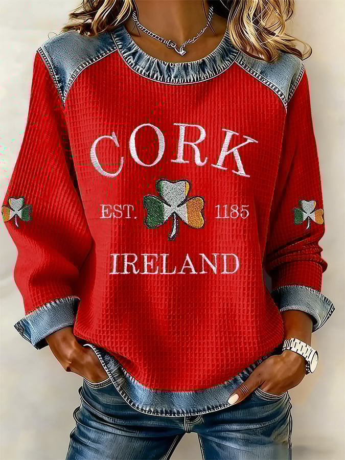 Women's Retro Print Long-Sleeve Sweatshirt