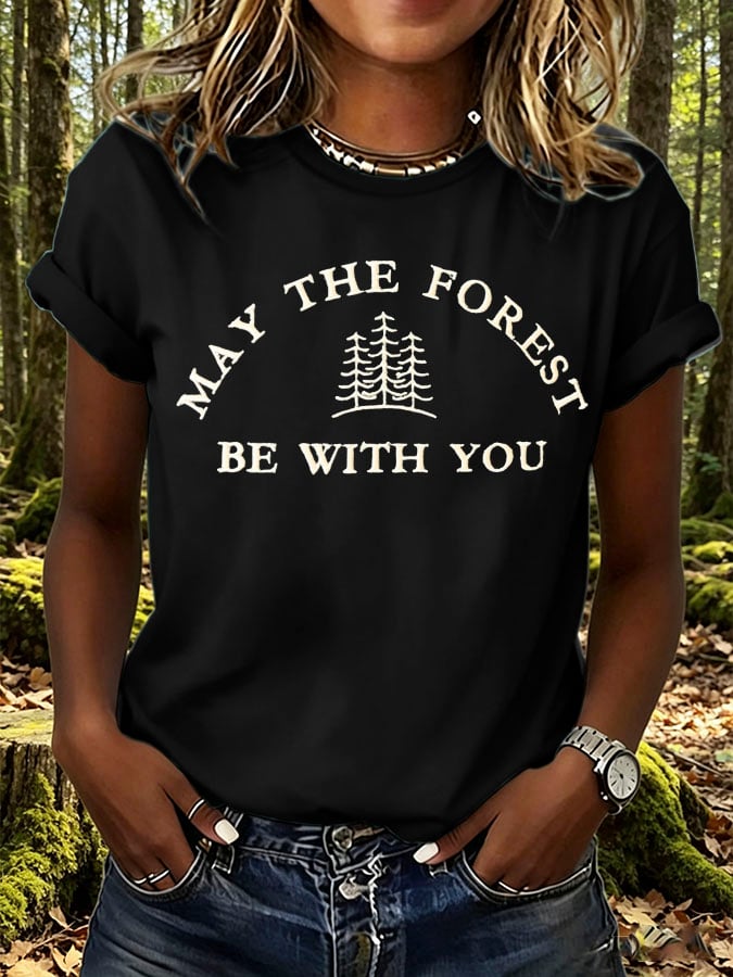 Women's Retro May The Forest Be With You Print T-Shirt