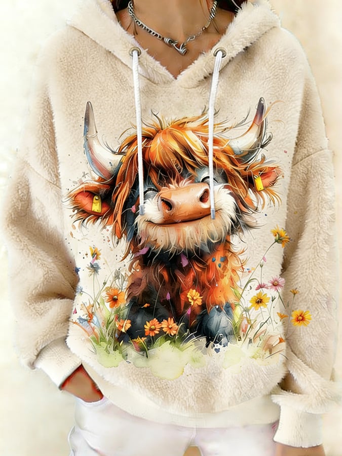 Women's Fun Animal Highland Cow Print Sweatshirt