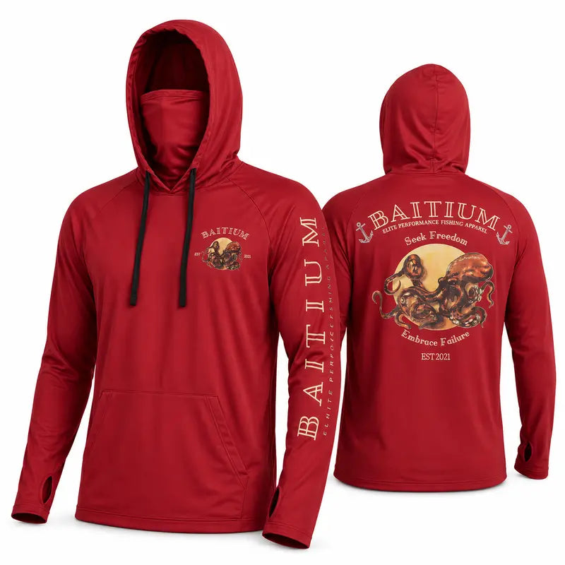 Unisex Fishing and Construction Shirts - Hooded UPF 50 Long Sleeve with Gaiter