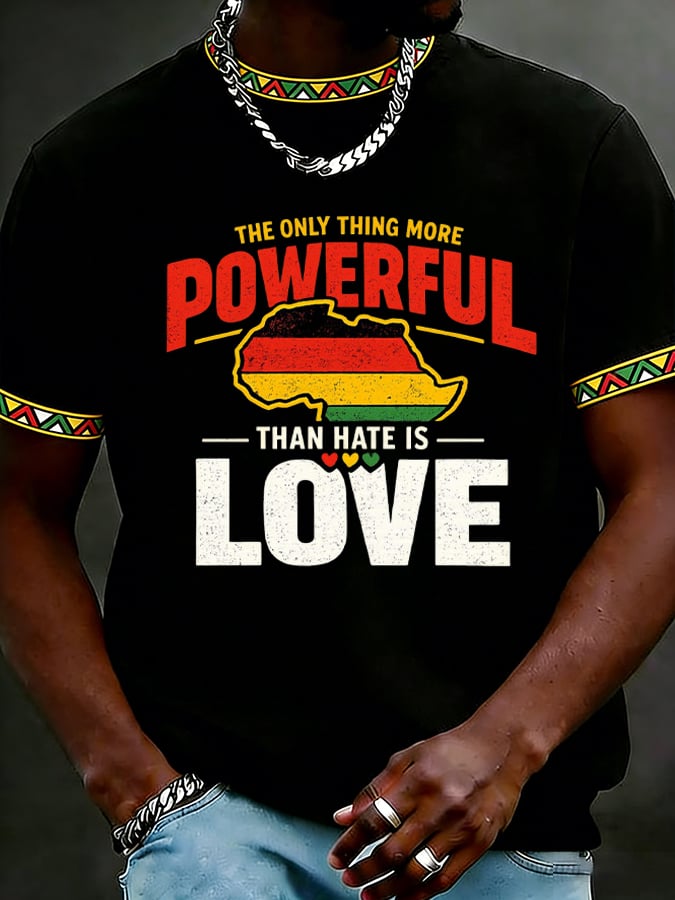 Men's Juneteenth Love Is More Powerful Than Hate Printed Casual T-shirt