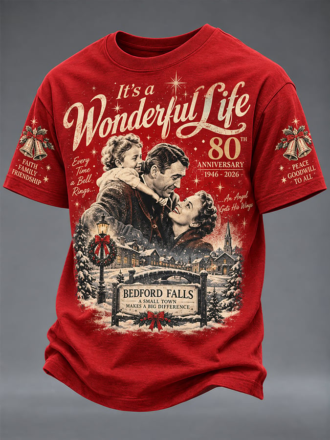 Men's It's A Wonderful Life Christmas Print Round Neck T-shirt