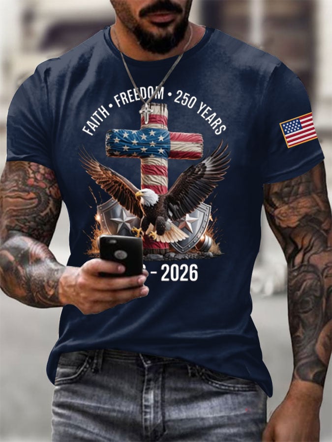 Men's Casual USA 250th Anniversary Printed Short-Sleeve T-Shirt