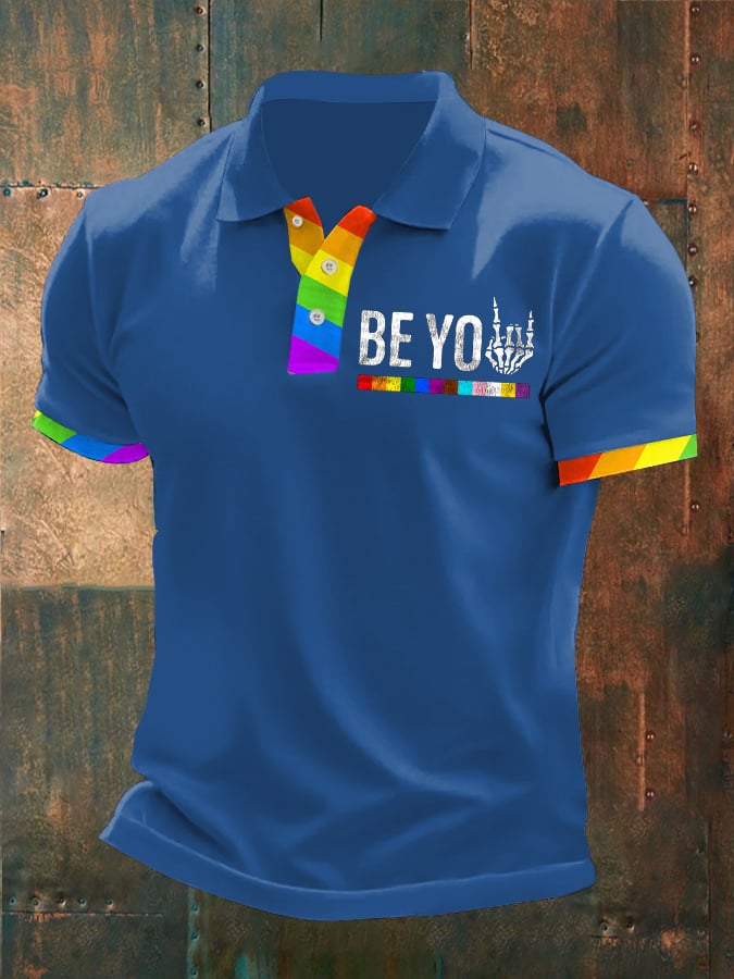 Man's Be You Rainbow Pride Stripes Printed POLO Shirt