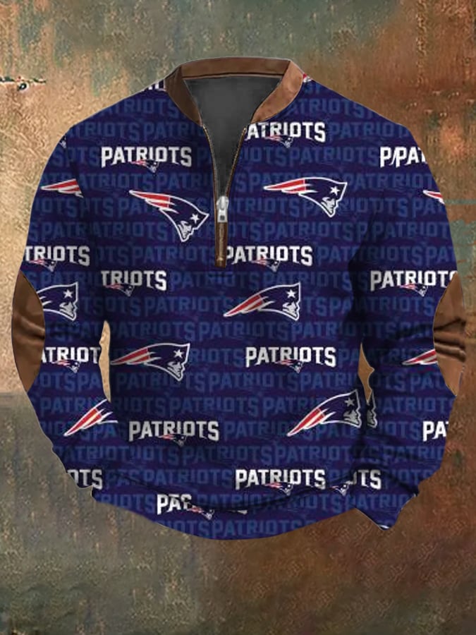 Men's Rugby Print Design Casual Zip Collar Sweatshirt