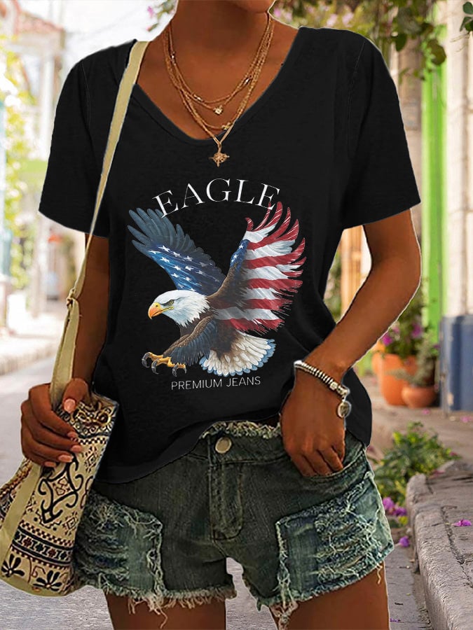 V-Neck Retro Premium Jeans Print T-Shirt