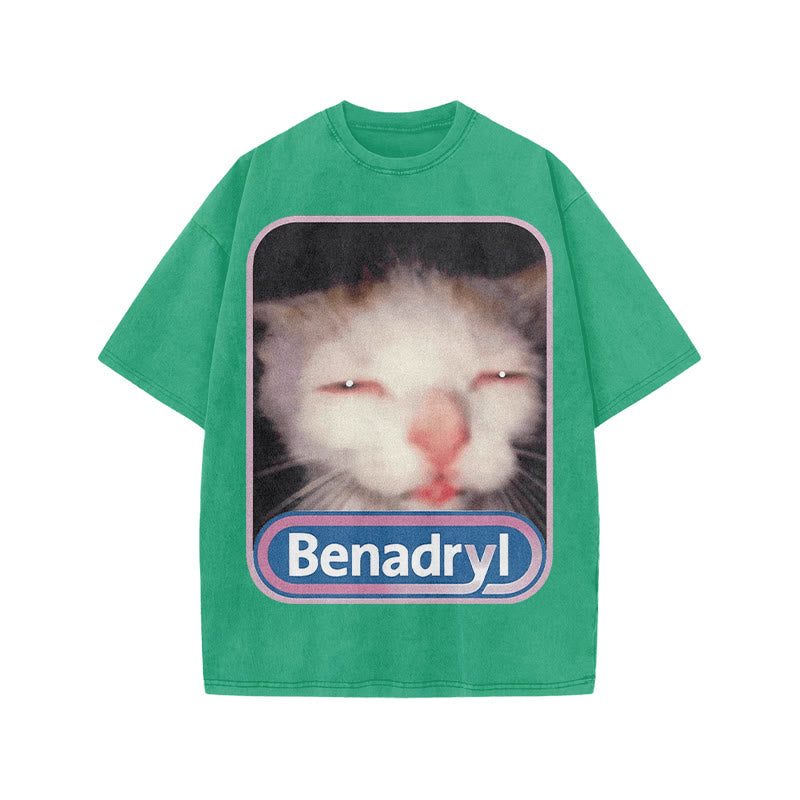 Unisex Benadryl Meme Cat Art Print Acid Washed T-shirt