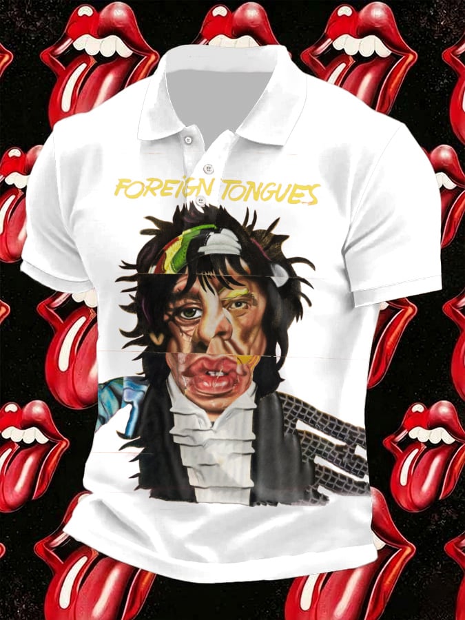 Men's Retro Foreign Tongues Printed Polo Shirt