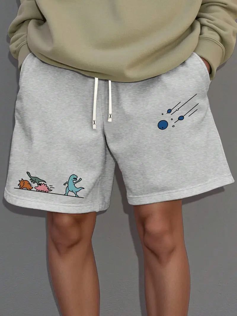 Summer Dinosaur Pattern Print Drawstring Waist Breathable Shorts