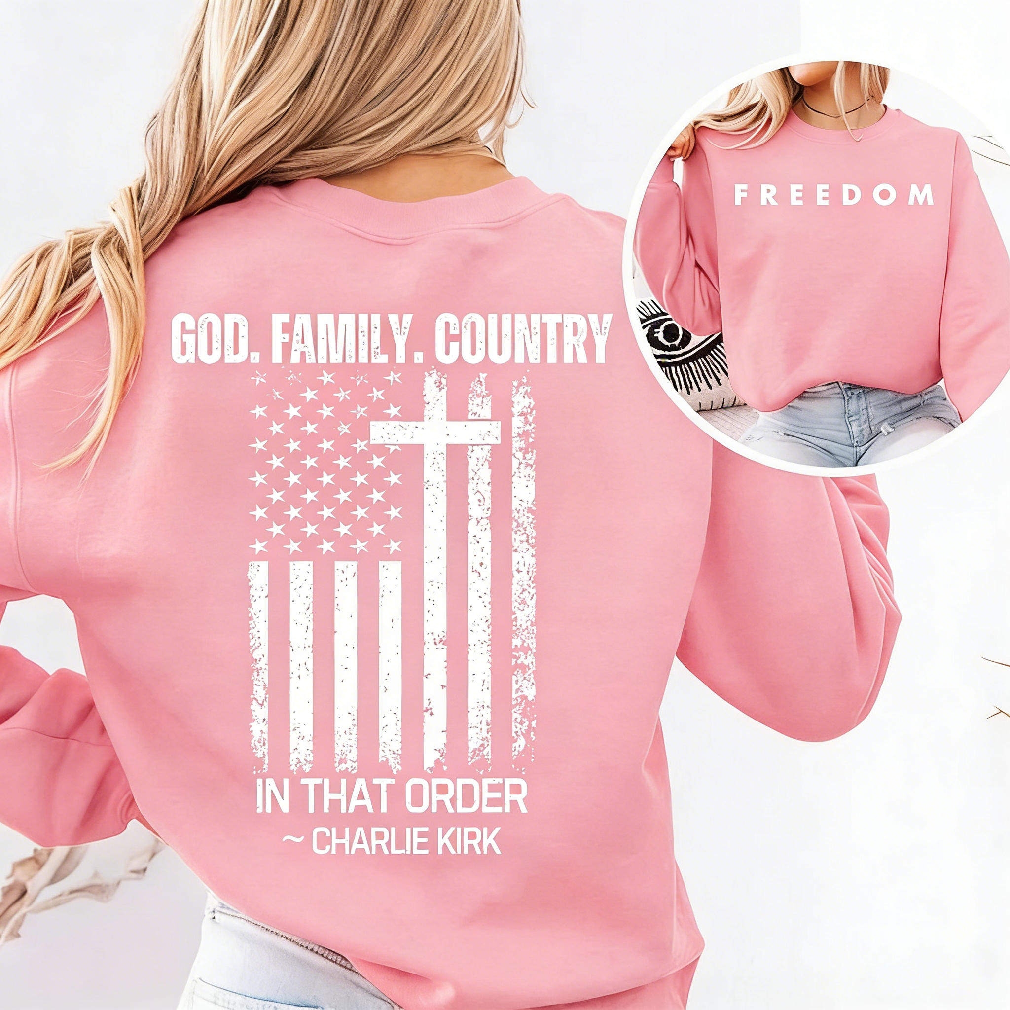 Women's God Family Country Crew Neck Sweatshirt
