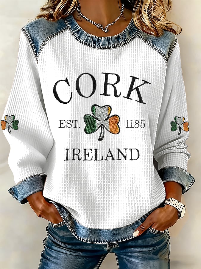 Women's Retro Print Long-Sleeve Sweatshirt