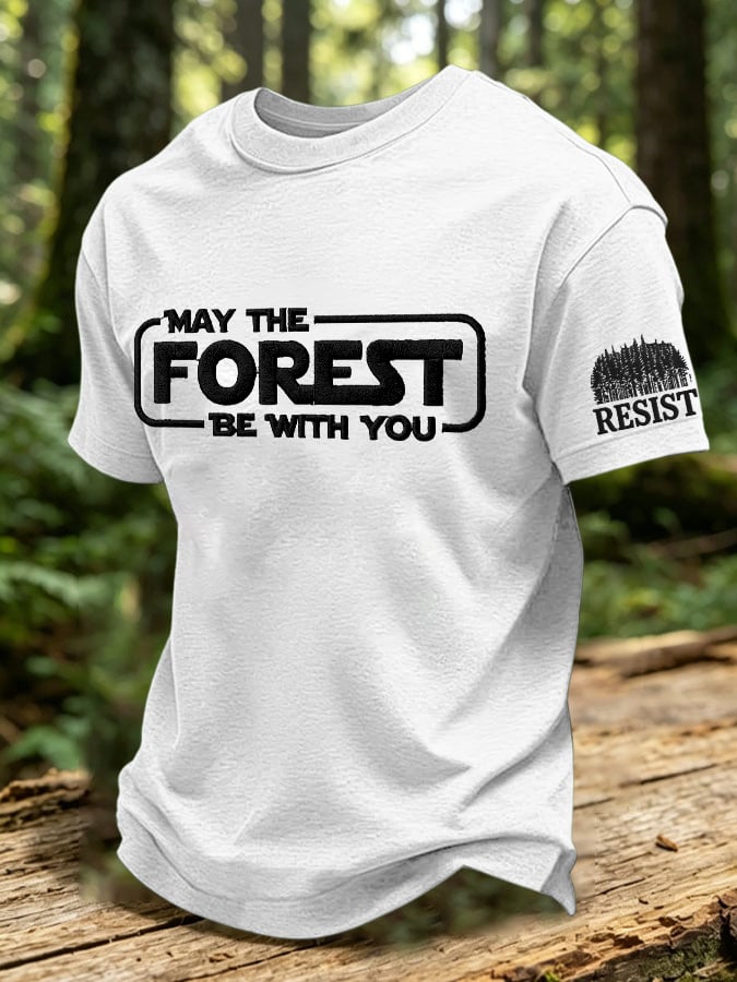 Men's Retro May The Forest Be With You Print Round Neck T-Shirt