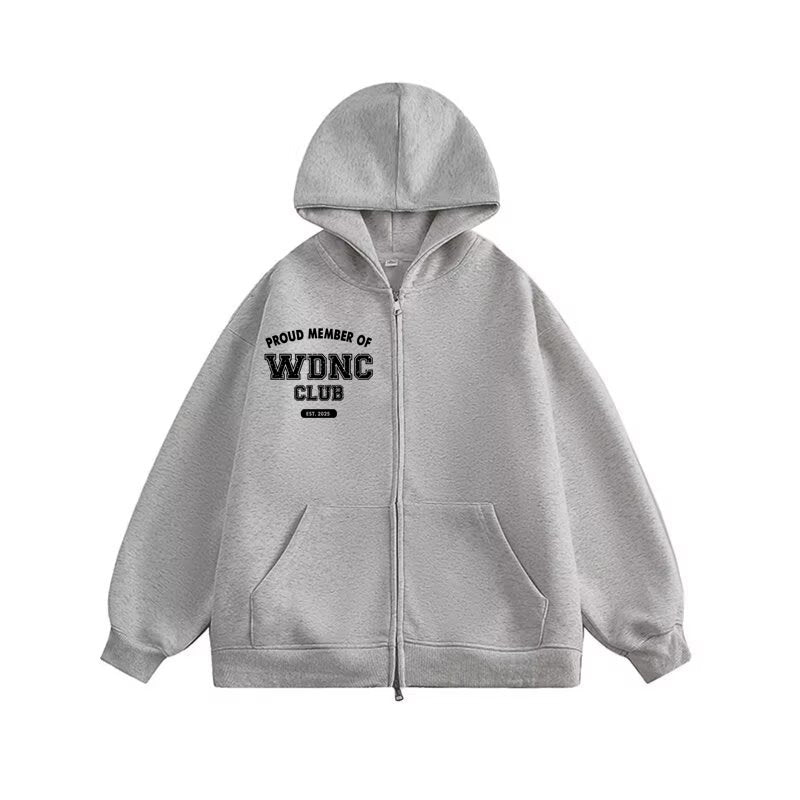 Retro and fun WDNC Club Menopause/Perimenopause printed hooded jacket