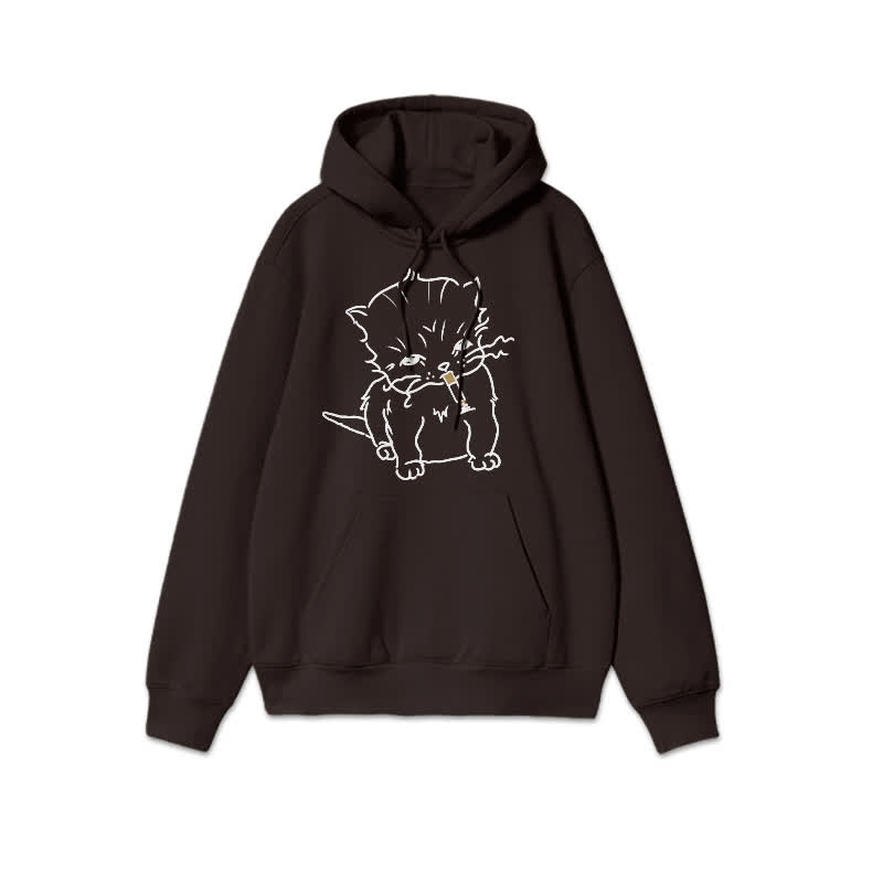 Unisex Smoking Cat Print Hoodie