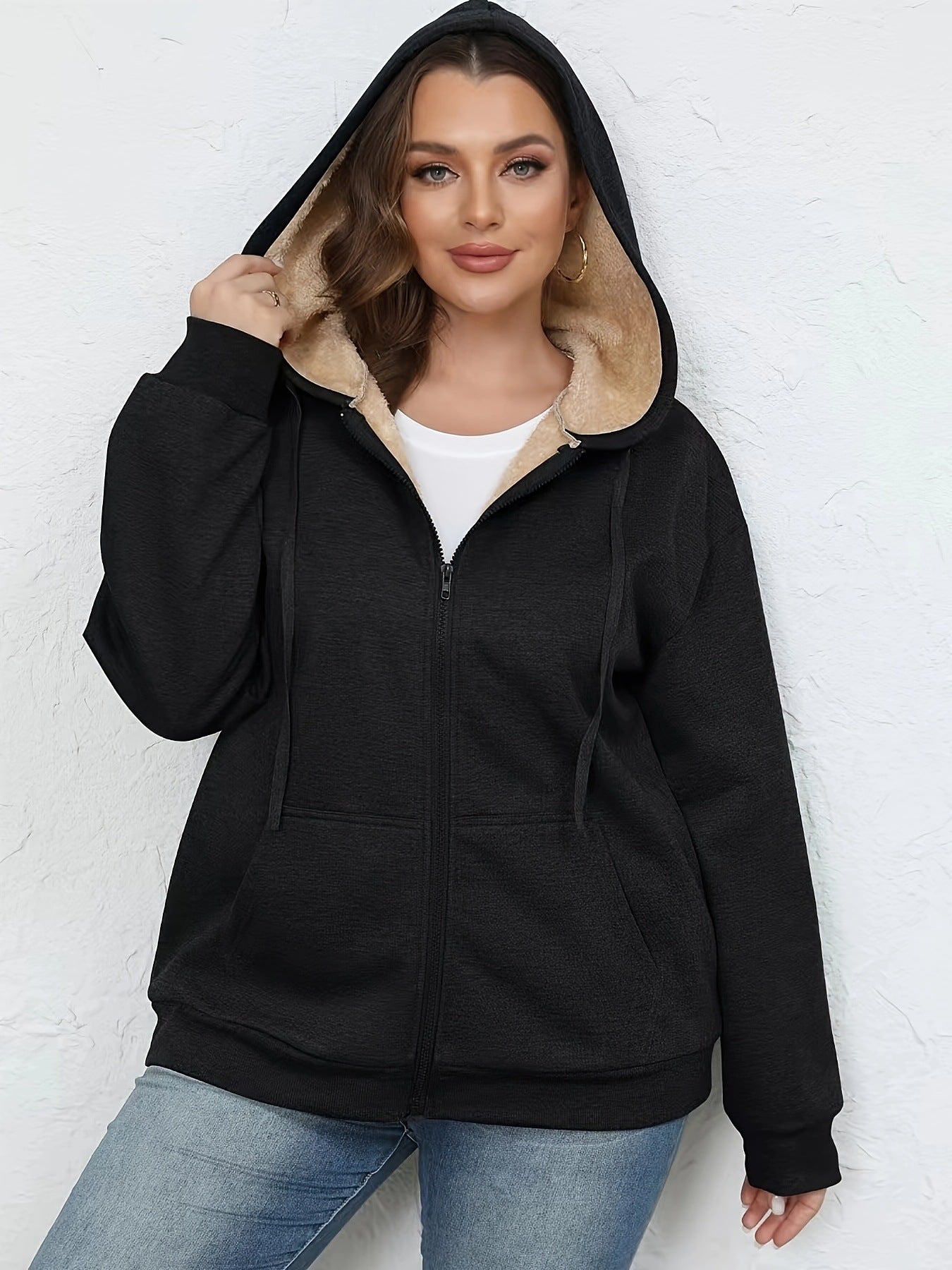 Plus Size Women's Winter Hot Selling Warm Plush Hooded Sweatshirt Jacket