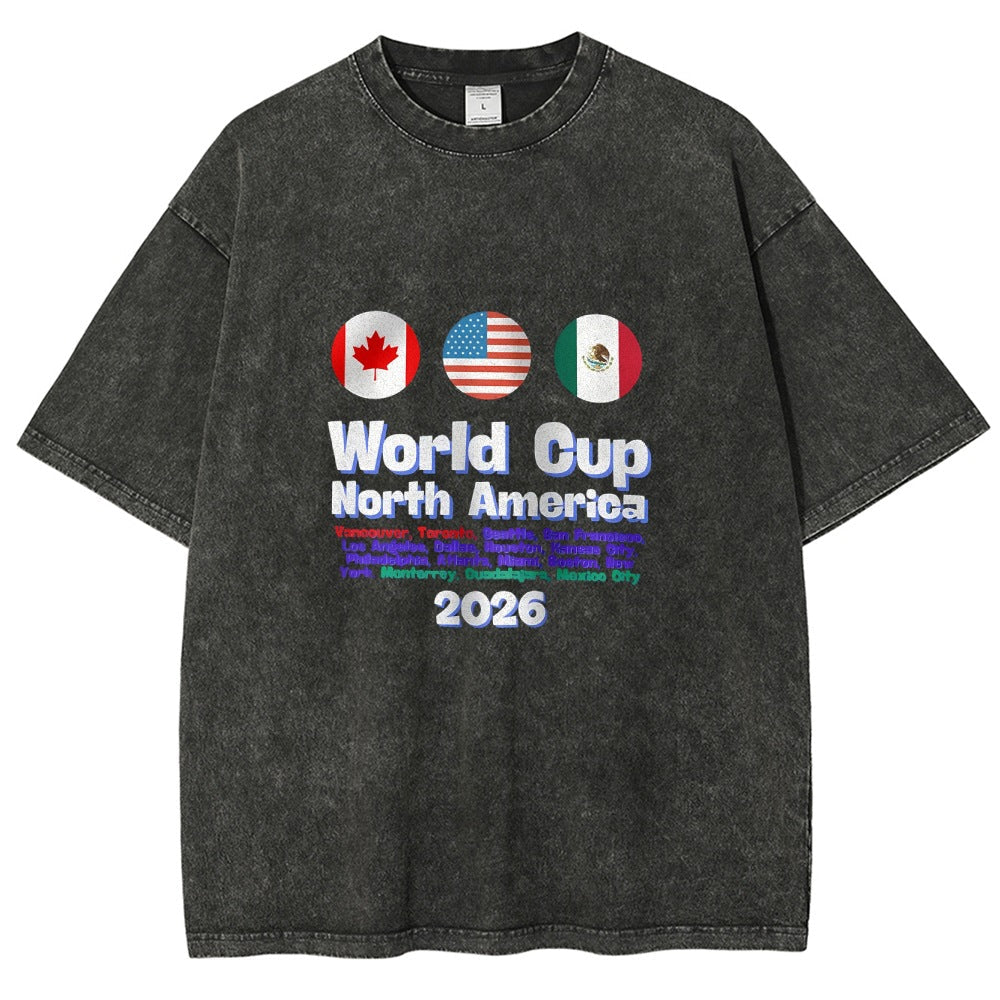 2026 World Cup Football Tournament T-shirt, loose fit, round neck, short sleeves.