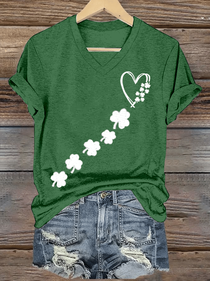 Women's St. Patrick's Day Printed V-Neck T-Shirt