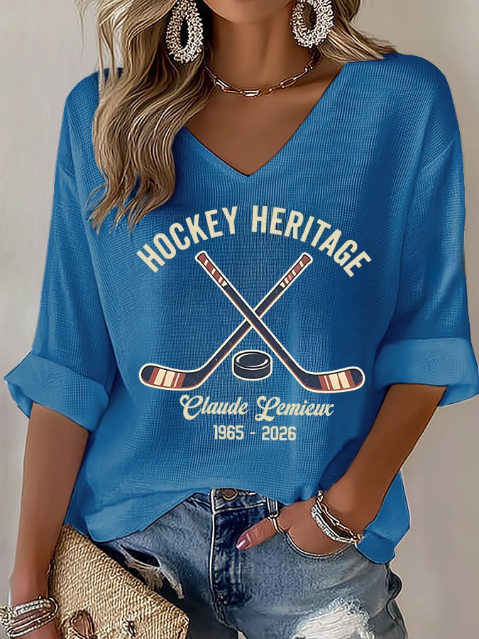 Women's  V-Neck RIP PEPE Hockey Heritage ,Hockey Fan T- Shirt