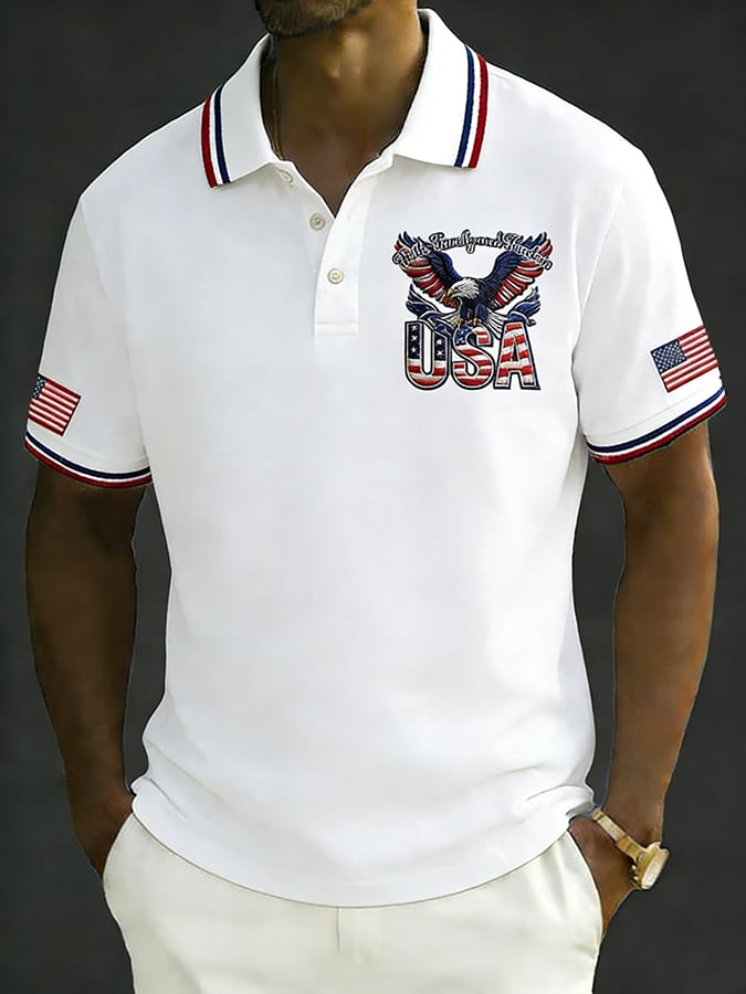 Men's Retro 250th Anniversary of the United States Print  Independence Day Cross Print Polo Shirt