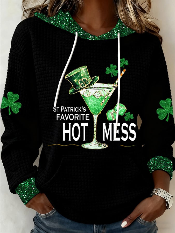Women's St. Patrick's Favorite Hot Mess Print Casual Sweatshirt