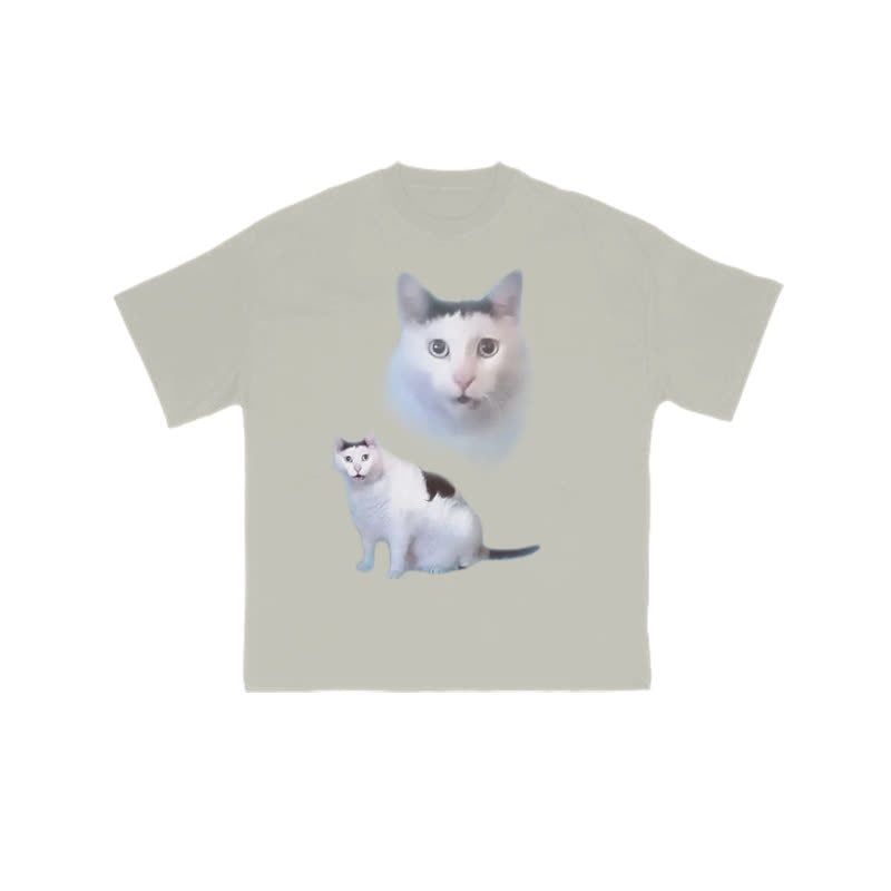 Unisex Confused Cat Print T-shirt