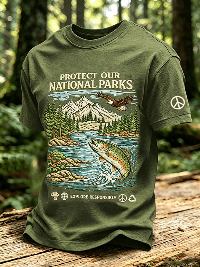 Protecting National Parks, Retro Salmon Nature Men's T-Shirt