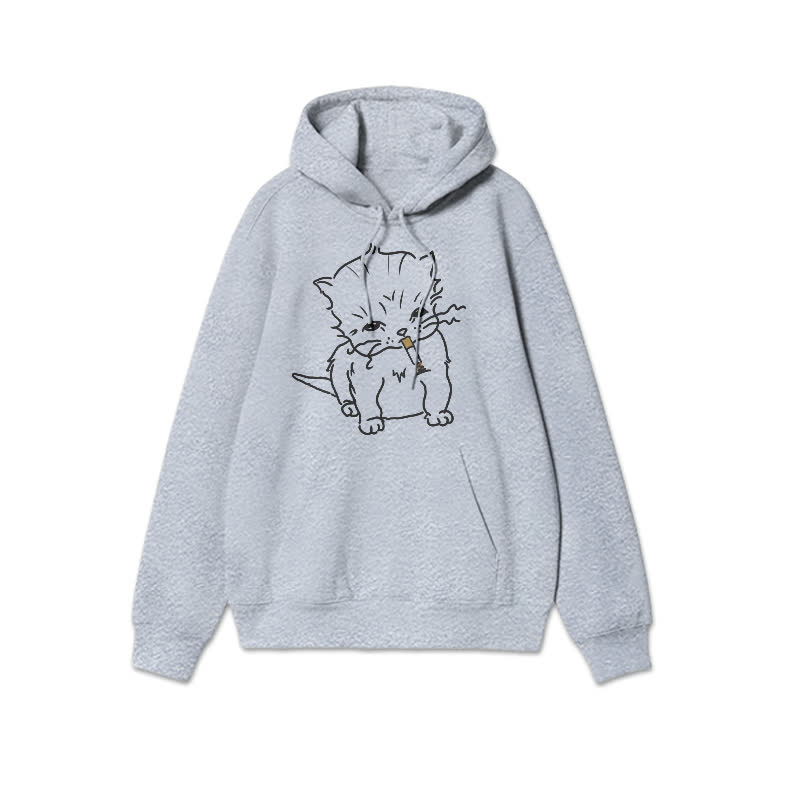 Unisex Smoking Cat Print Hoodie
