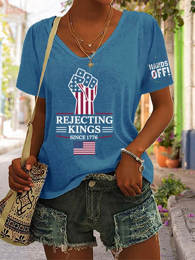 Women's Casual Retro Reject The King Print T-Shirt