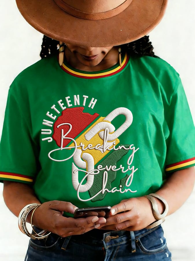 Women's Juneteenth Breaking Every Chain Print Round Neck T-shirt